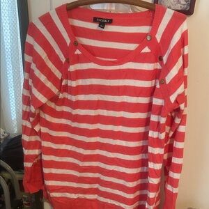 Roz & Ali Coral and White Striped Top